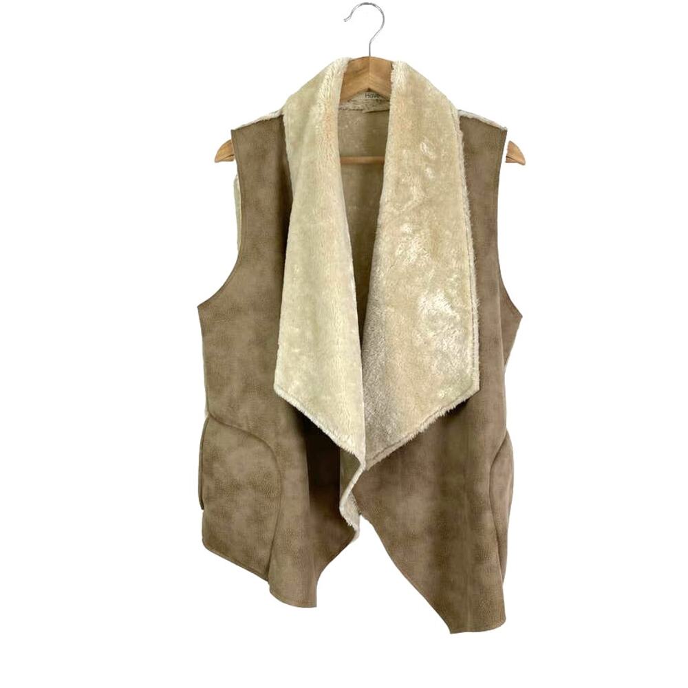COZYCORE Faux Fur Shearling-Style Vest – Soft Neutral Layer – Women’s L